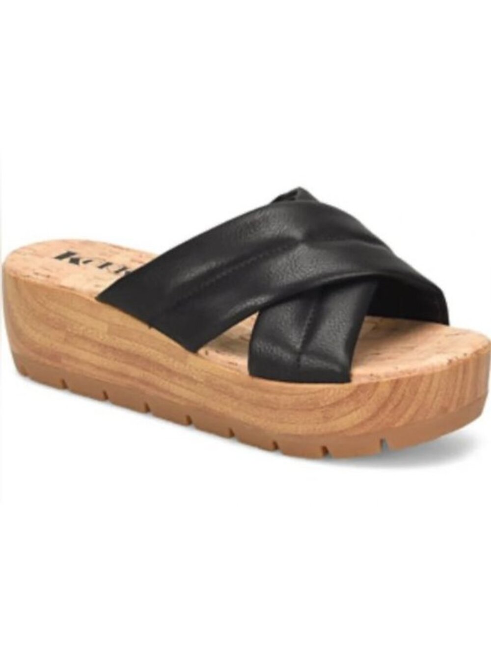 Korks Faithe Black Size 6 M Eu 36.5 Slip On Crossover 2" Platform NWB